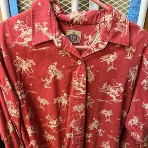 Red Western Print Button-Down Shirt